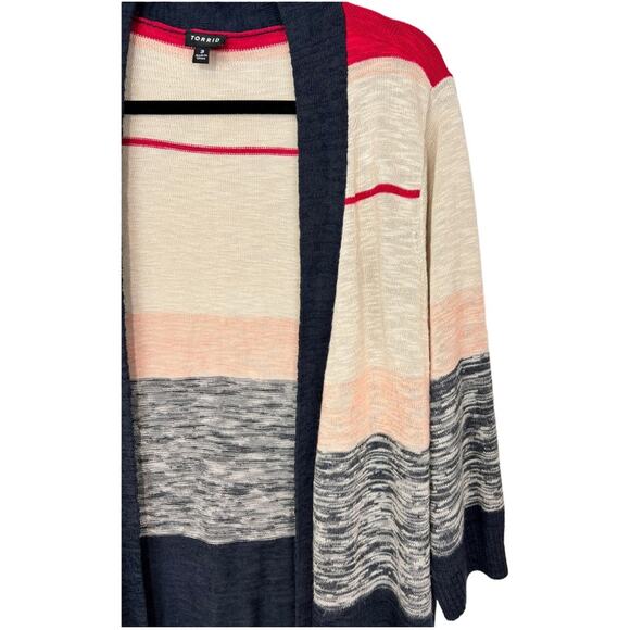 Torrid Striped 3/4 Sleeve Open Long Cardigan  Size 3 - Picture 6 of 12